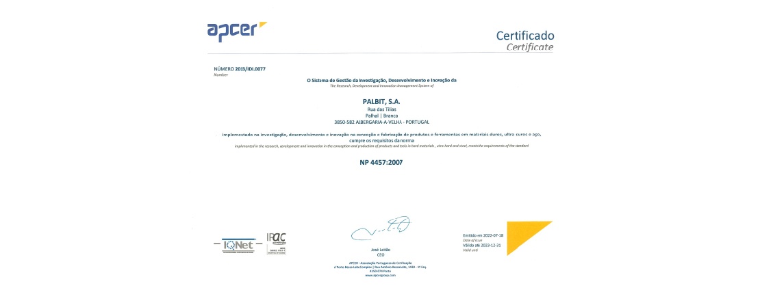 Certificado de gestão da Investigação, Desenvolvimento e Inovação